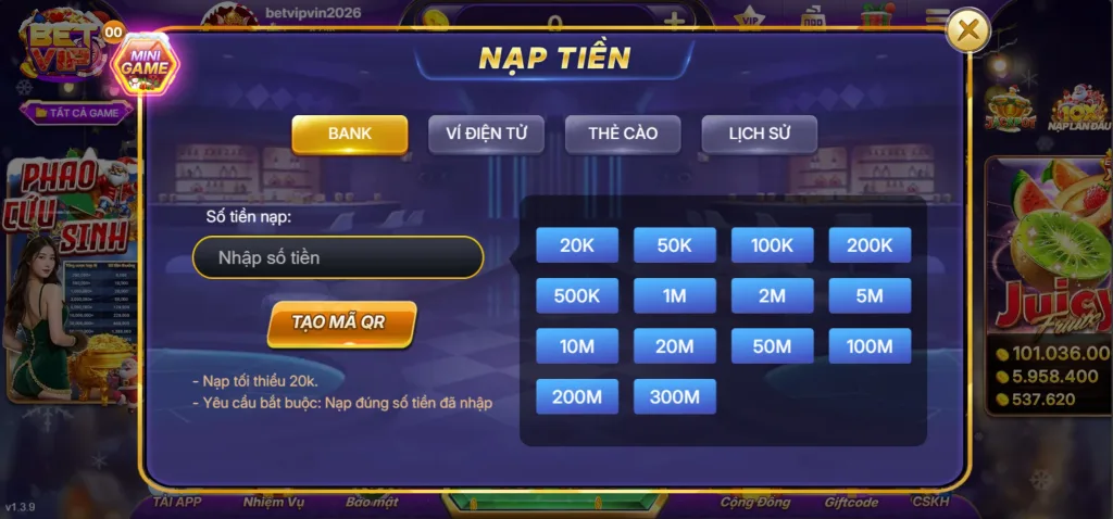 Nạp TIền Betvip Qua Bank